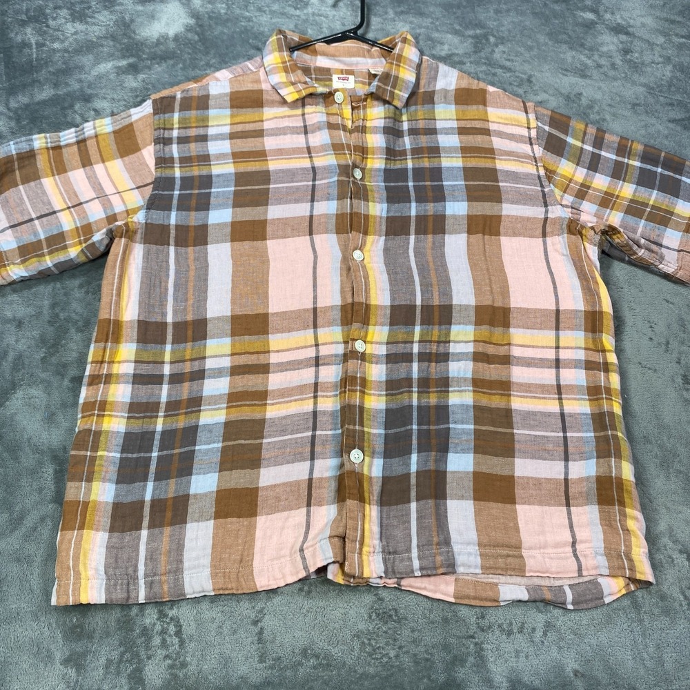 NWT Levis Shirt Mens Large Plaid Hemp Blend Woven Button Up Short Sleeve Casual